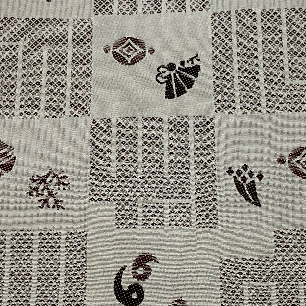 半幅帯 優品 源氏香 宝尽くし ベージュ 化繊