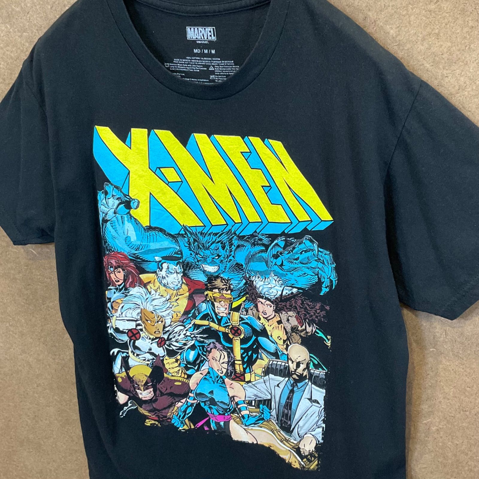 US古着 エックスメンX-MEN マーベル イラストプリント半袖tシャツ黒M