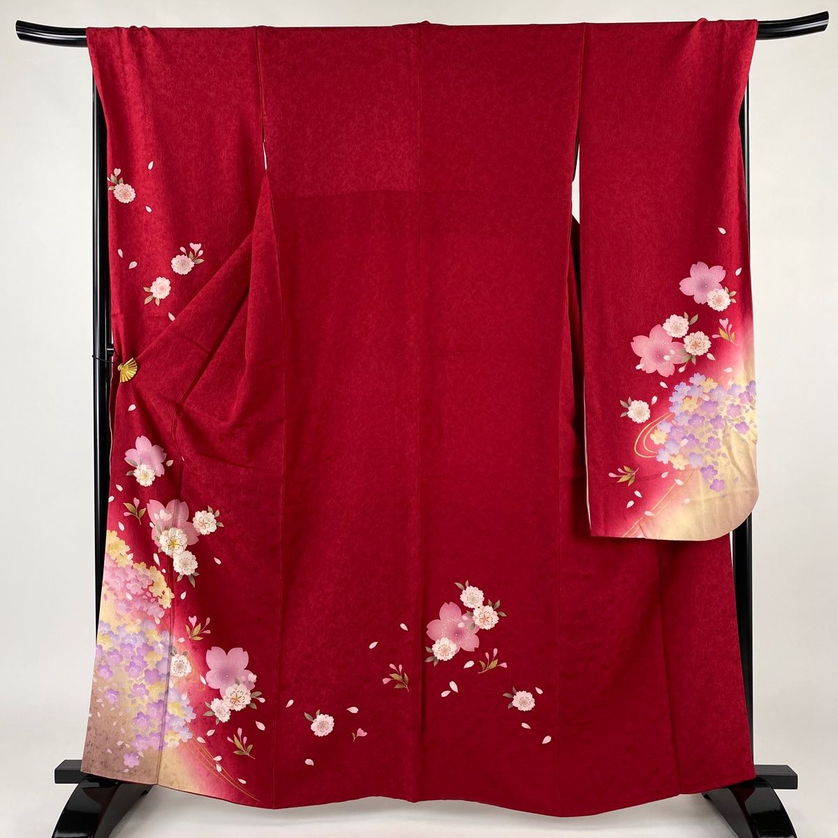 cherry様【時流】L15s 振袖のみ 振袖 身丈163cm 裄丈68cm L 袷 桜 流水 箔 金彩 茜色 正絹 美品