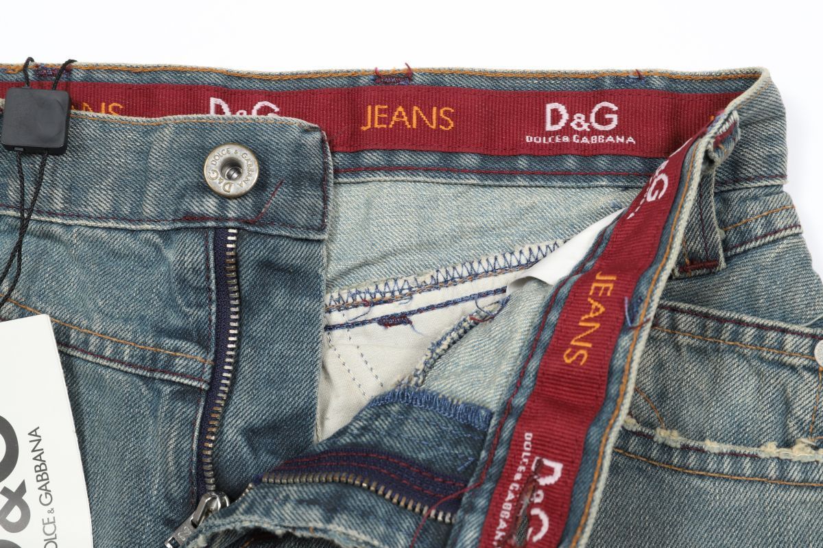 ドルチェアンドガッバーナ ダメージ加工 ストレート メタルロゴ サイズ38 DOLCE&GABBANAドルガバダメージ加工ストレートデニムパンツ38