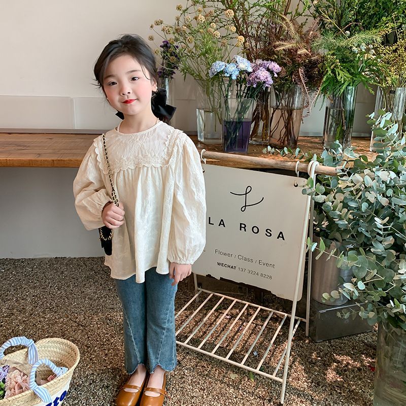 子供服 女の子 シャツ ブラウス キッズ レースブラウス 長袖 100-150cm