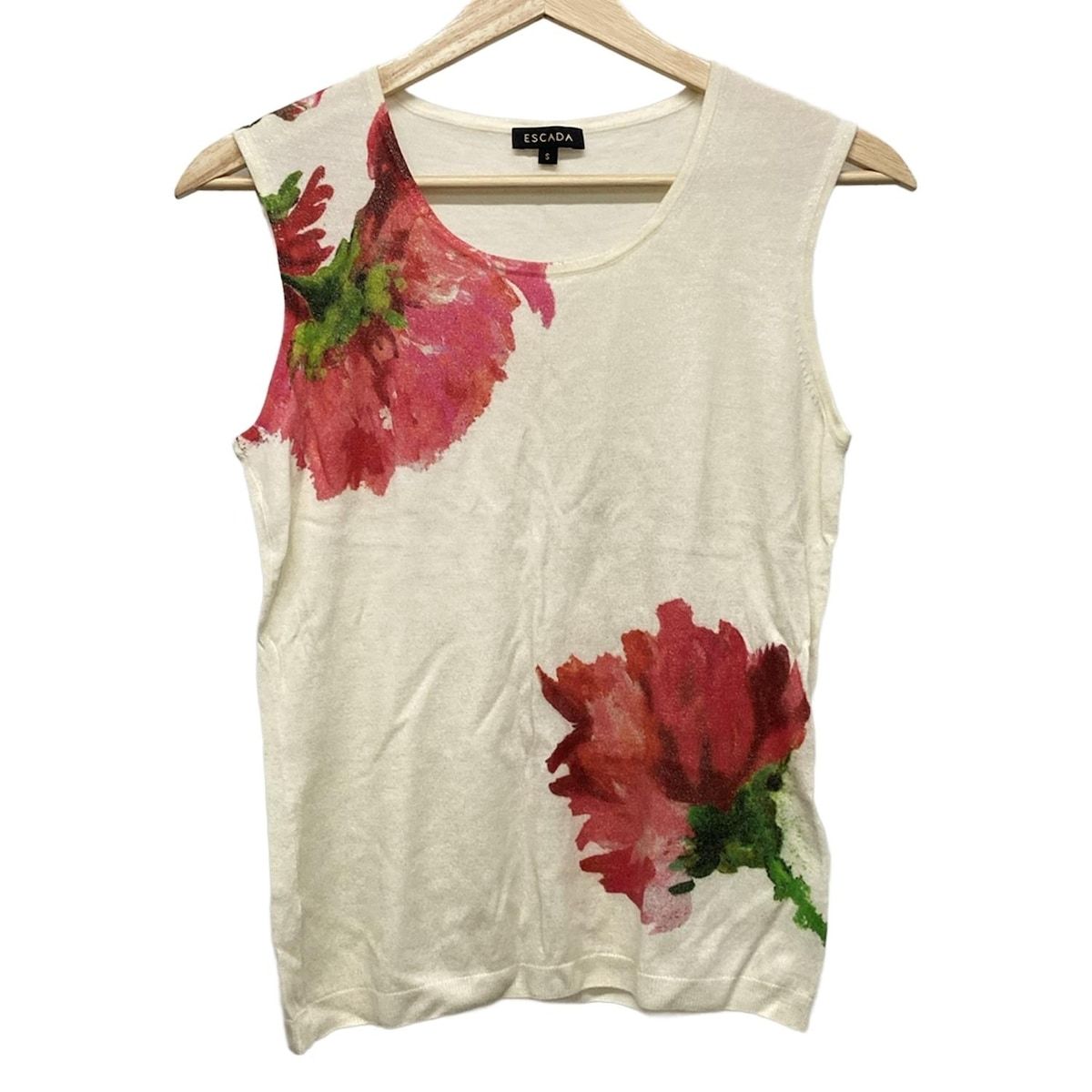 ESCADA エスカーダ ノースリーブセーター サイズS レディース - アイボリー×レッド×マルチ クルーネック|フラワー 花 |ラメ