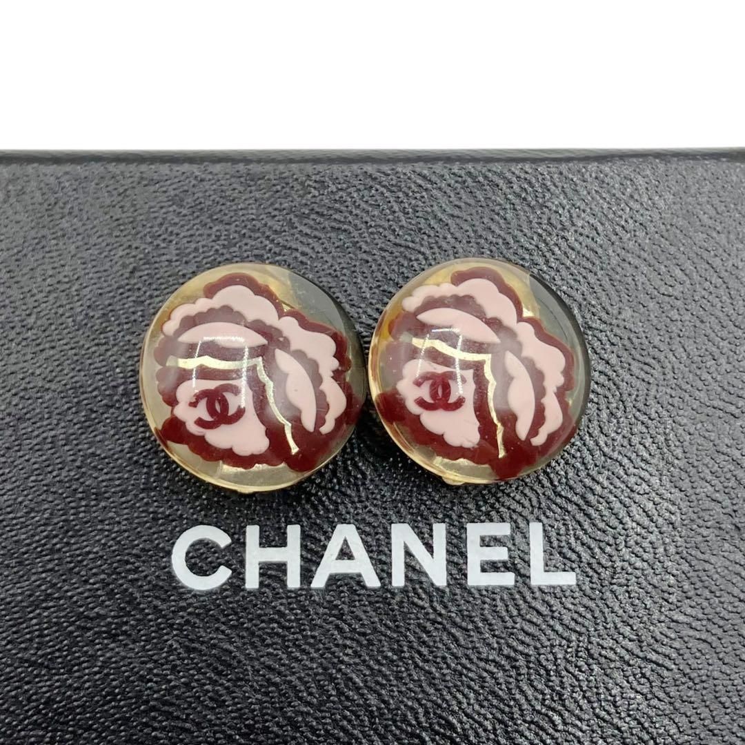 シャネル 04S レジン ボタン イヤリング ピンク