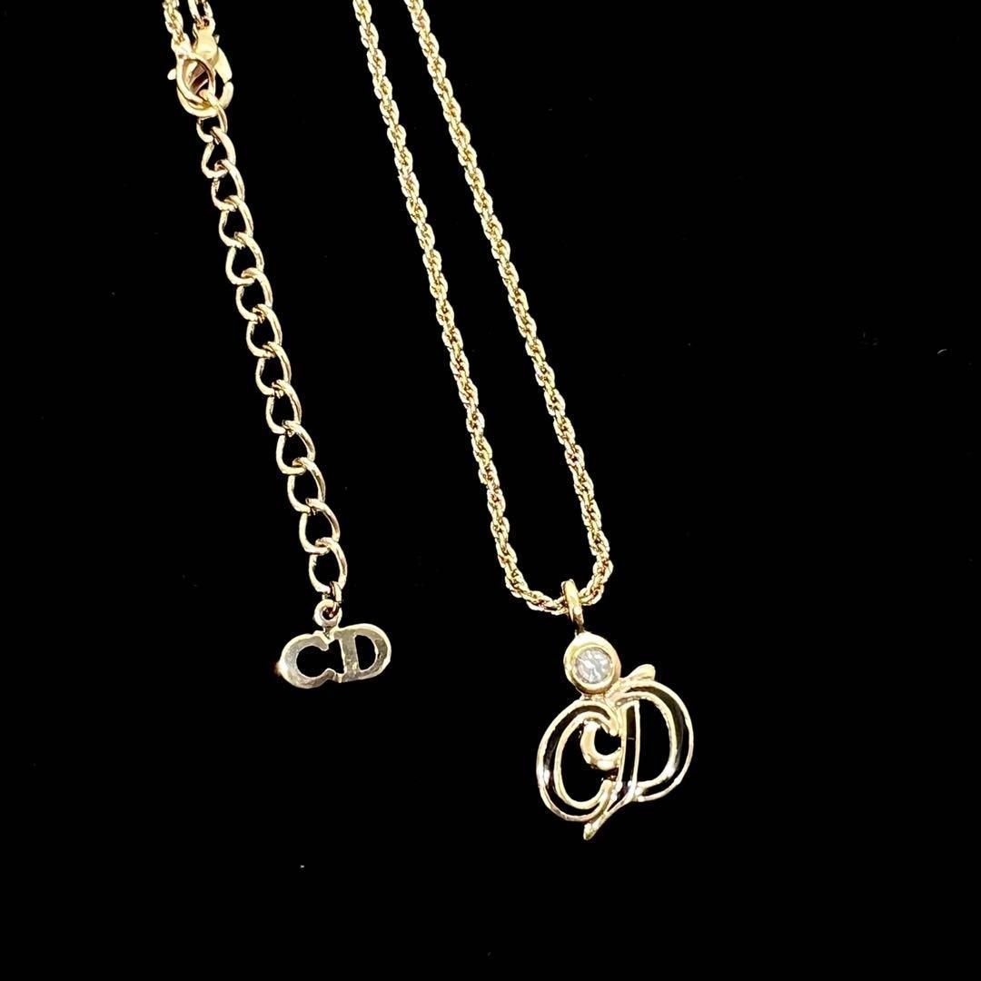 Christian Dior クリスチャン ディオール ネックレス CDロゴ ブラック ゴールド ラインストーン