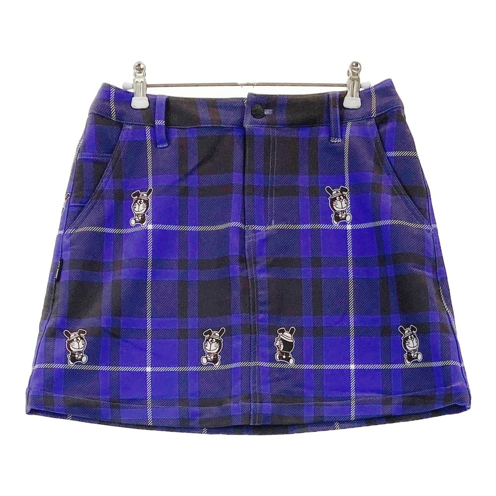サイズ 2 JACK BUNNY ジャックバニー ×ドラえもん インナー付 スカート チェック 総柄 パープル系 240101529796 ゴルフウェア レディース ストスト