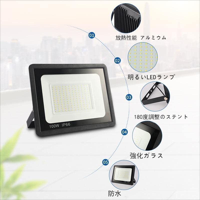 LED投光器 100w 薄型野外照明 作業灯 PSE適合防水ワークライト1495