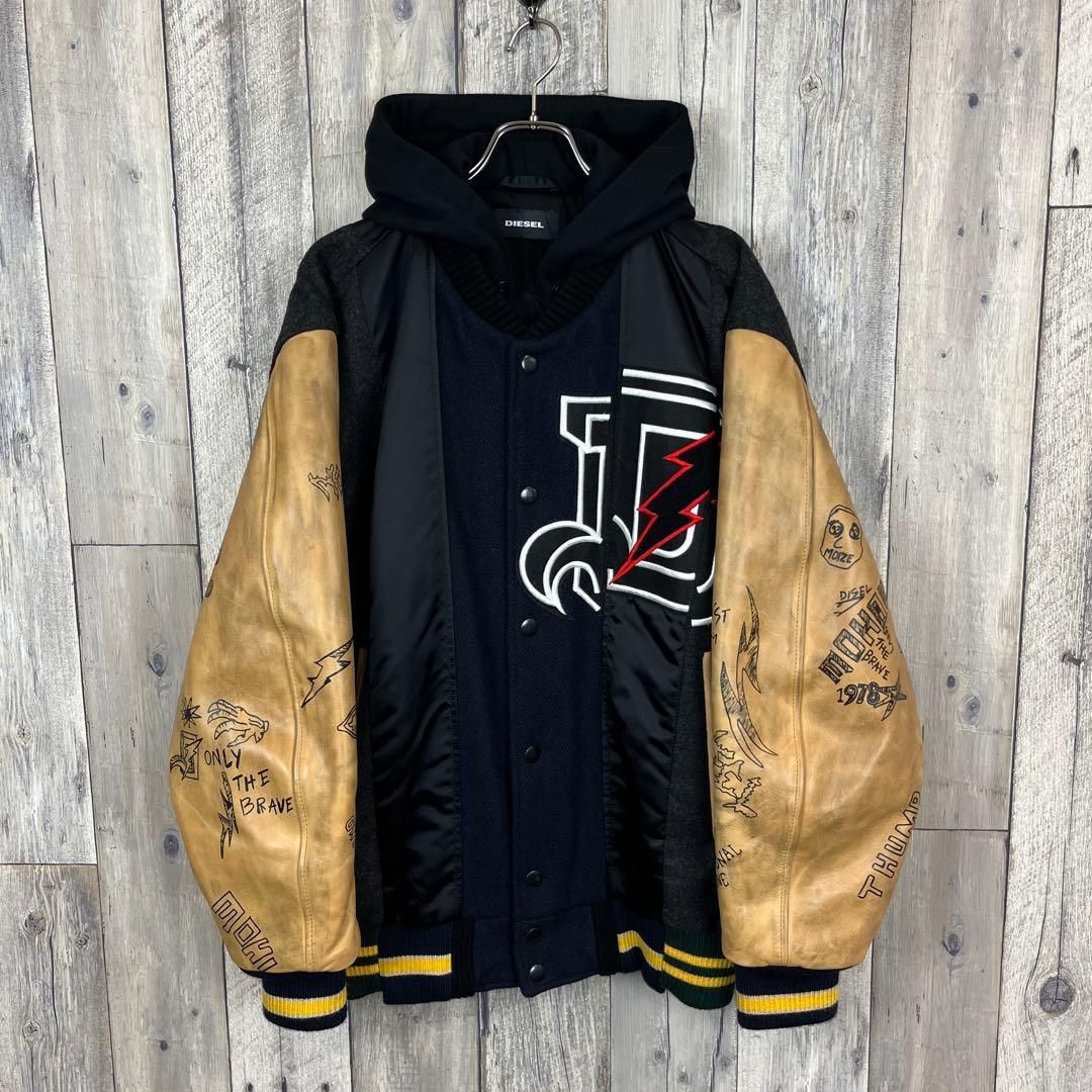 DIESEL ディーゼル 中綿 レザー切り替え 再構築 スタジャン L - メルカリ