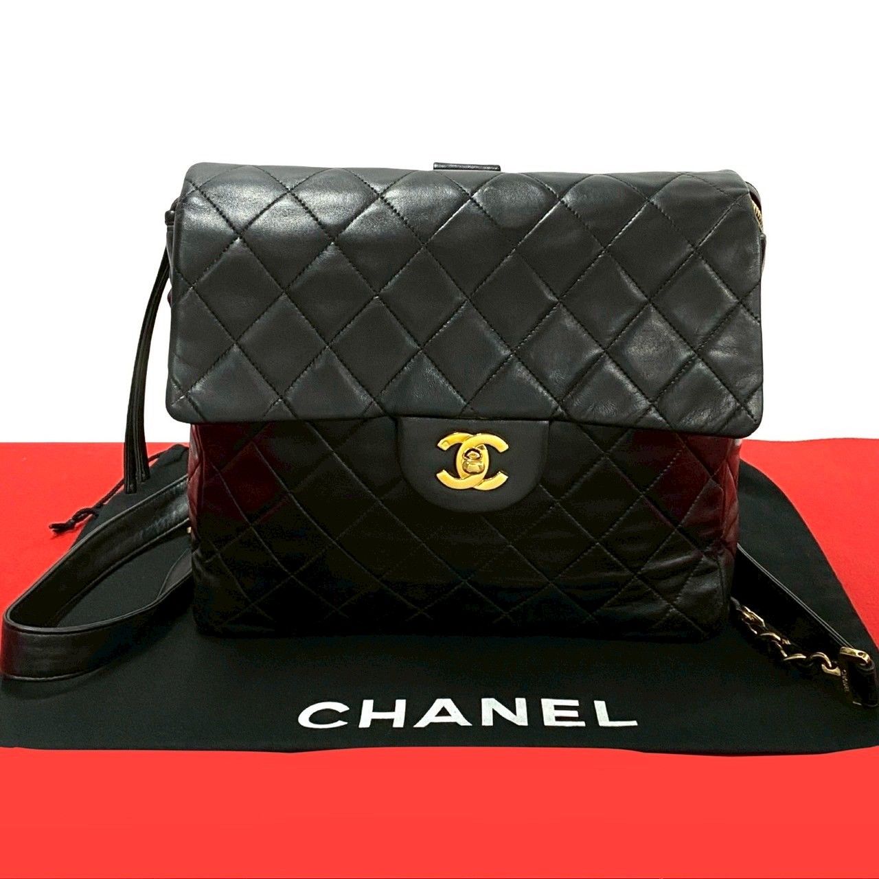シール有 3番台 CHANEL シャネル マトラッセ ココマーク ラムスキン 本革 チェーン リュックサック バックパック ブラック 54865