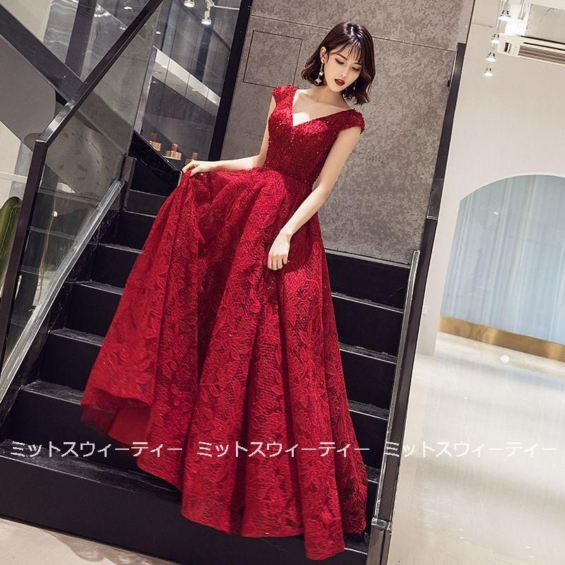 ドレス 演奏会 安い ロングドレス コンサート 披露宴 パーティードレス 発表会 フォマールドレス 二次会 Aラインドレス Vネック 結婚