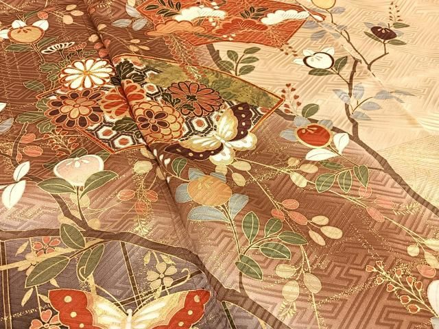 着物　振袖フルセット 振袖 駒刺繍　やまと誂え　金彩　正絹 正絹振袖 駒刺繍 御所車花文 暈し染 金彩 振袖セット 振袖フル