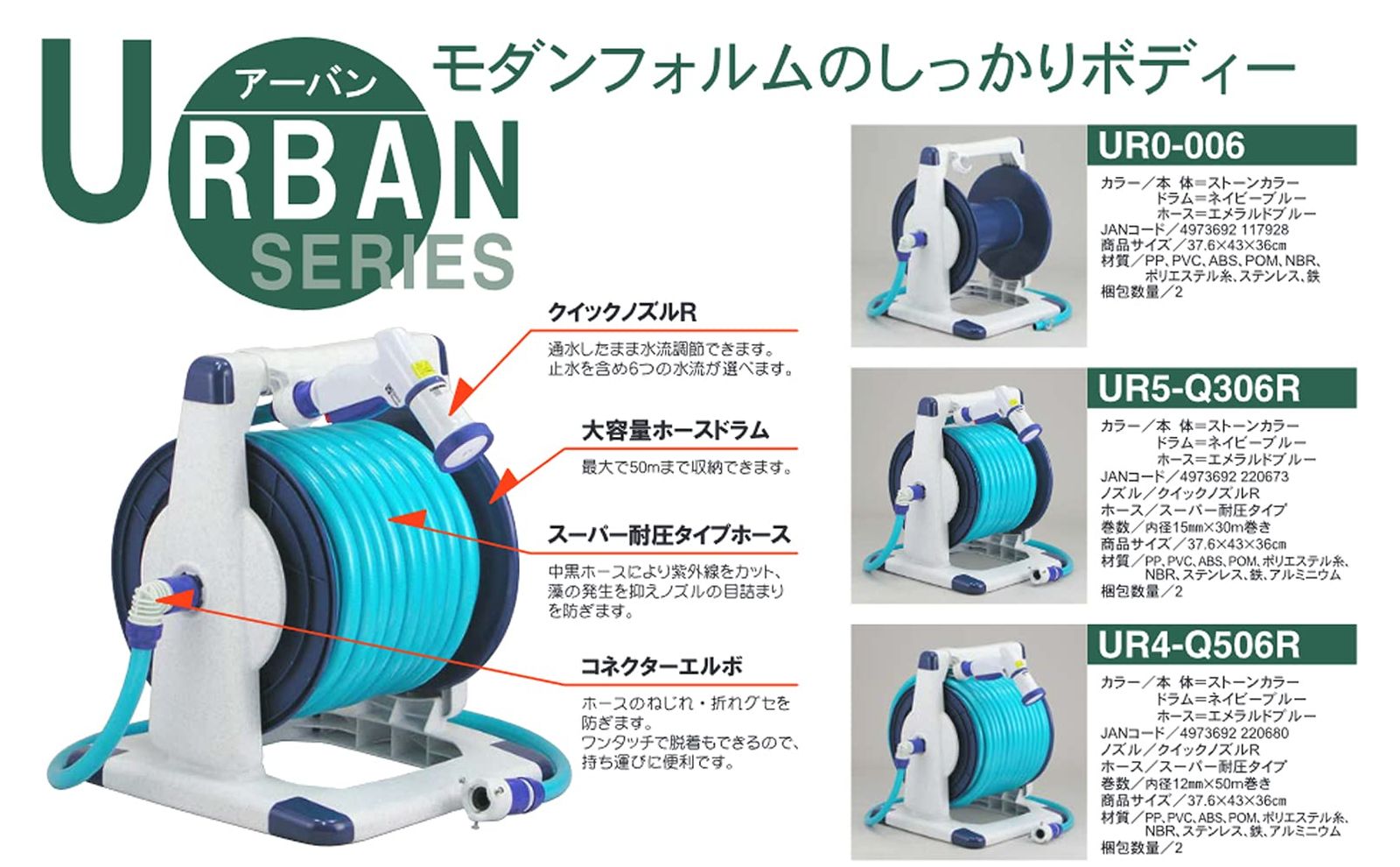 三洋化成 アーバンリール 15mm耐圧マリンブルーホース 30m 石目 UR5