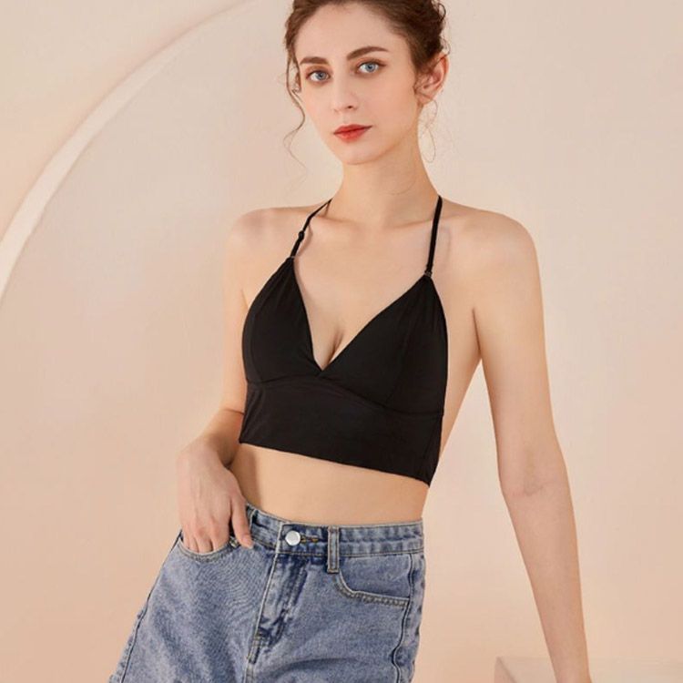 ◇大人気❤️バックオープンブラ ブラック 新品 インナー キャミ 美品 黒 シア バックオープンブラ インナー キャミ ブラック 黒 ヌーブラ要ら