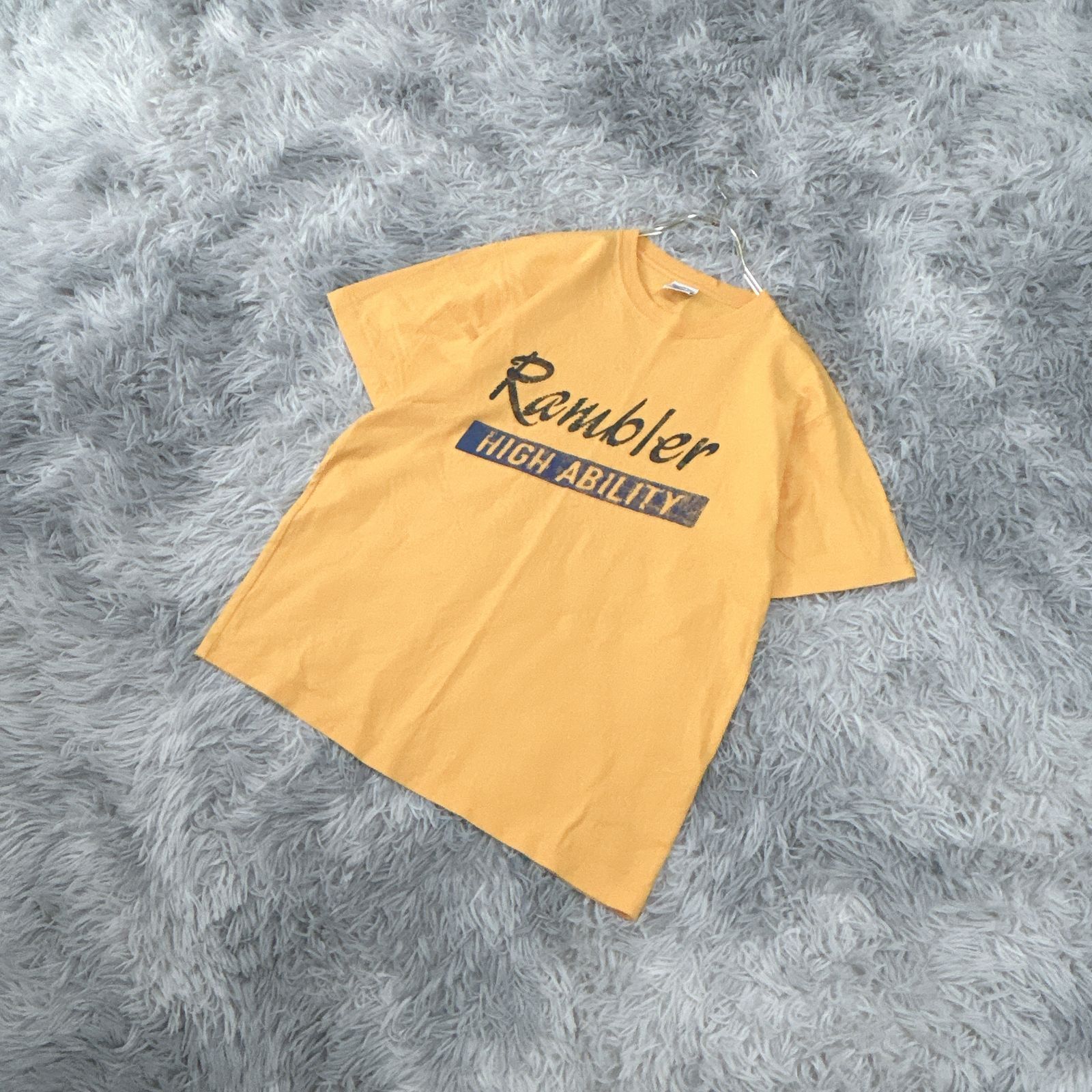 【美品】OPEN DICH  Tシャツ  英字プリント  綿100%  (L)  ストリート  カジュアル  メンズ  イエロー系  黄色【送料無料】