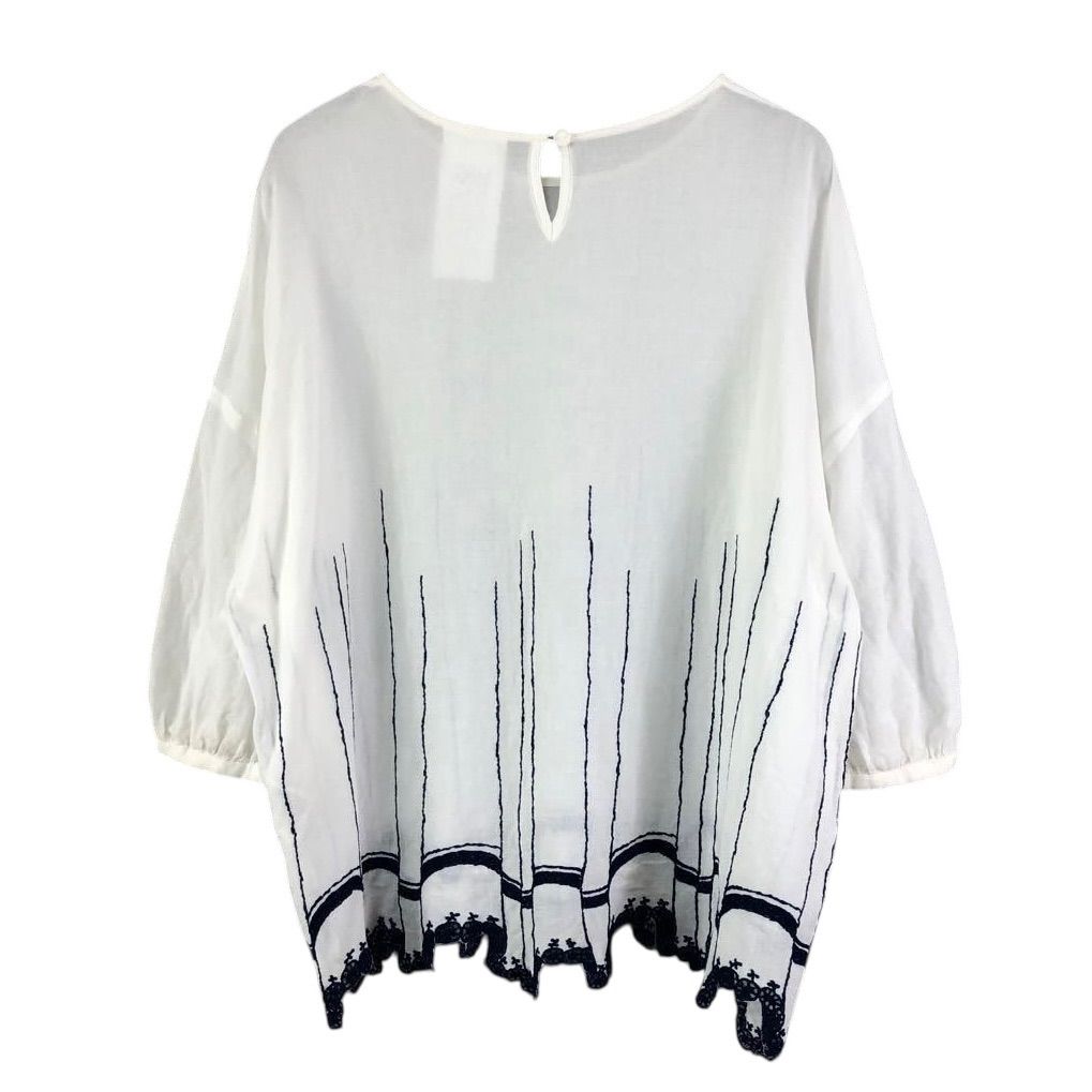 mina perhonen walts 刺繍 七分袖ブラウス 40 ホワイト 白 コットン エンブロイダリー ミナペルホネン