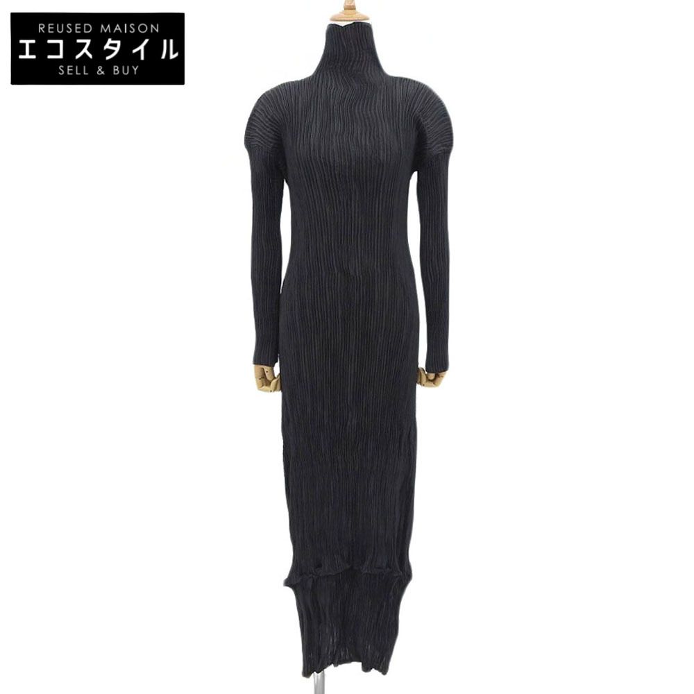 ISSEY MIYAKE イッセイミヤケ ISSEY MIYAKE イッセイミヤケ シルク混 ハイネック マキシドレス プリーツワンピース レディース ブラック L IM59-FH806 L