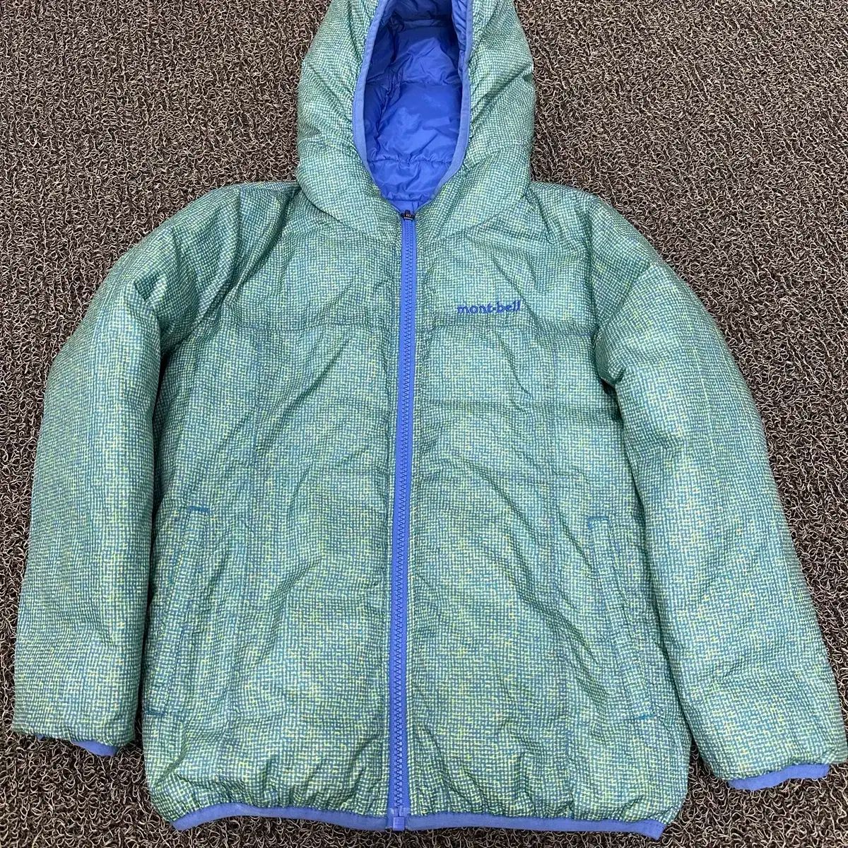 モンベル キッズ ダックダウン リバーシブル ジャケット ブルー グリーン 130サイズ