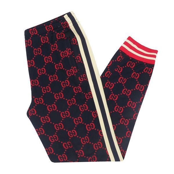 サイズM グッチ GUCCI GGジャガード ジャージー トラック パンツ ネイビー|赤 スウェット サイドライン 47448