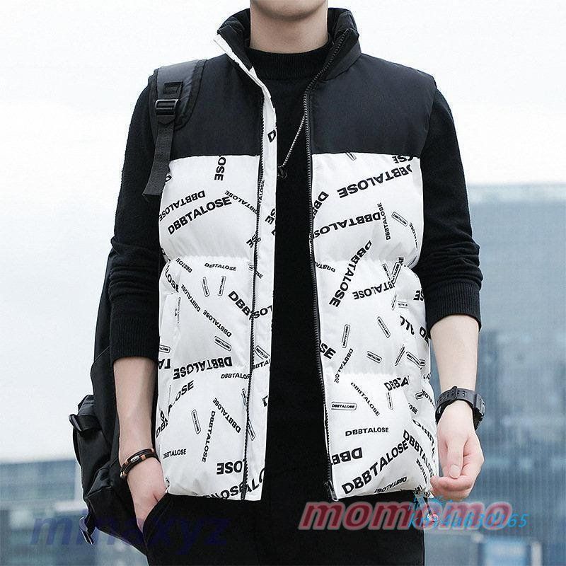 中綿ダウンベスト メンズ げ シンプル オシャレ 英文柄 トップス おしゃれ アウトドア 売れ筋 アウター 防寒着 前開き ブルゾン kni4a630165