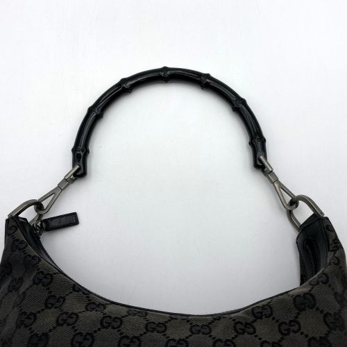 【希少】GUCCI ワンショルダーバッグ　キャンバス×レザー　ハンドバッグ GUCCI グッチ ワンショルダーバッグ キャンバス レザー ブラック 黒