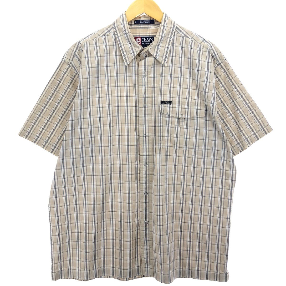 古着 90年代 ラルフローレン Ralph Lauren CHAPS チャップス 半袖 コットン チェックシャツ メンズL相当 ヴィンテージ/eaa485811