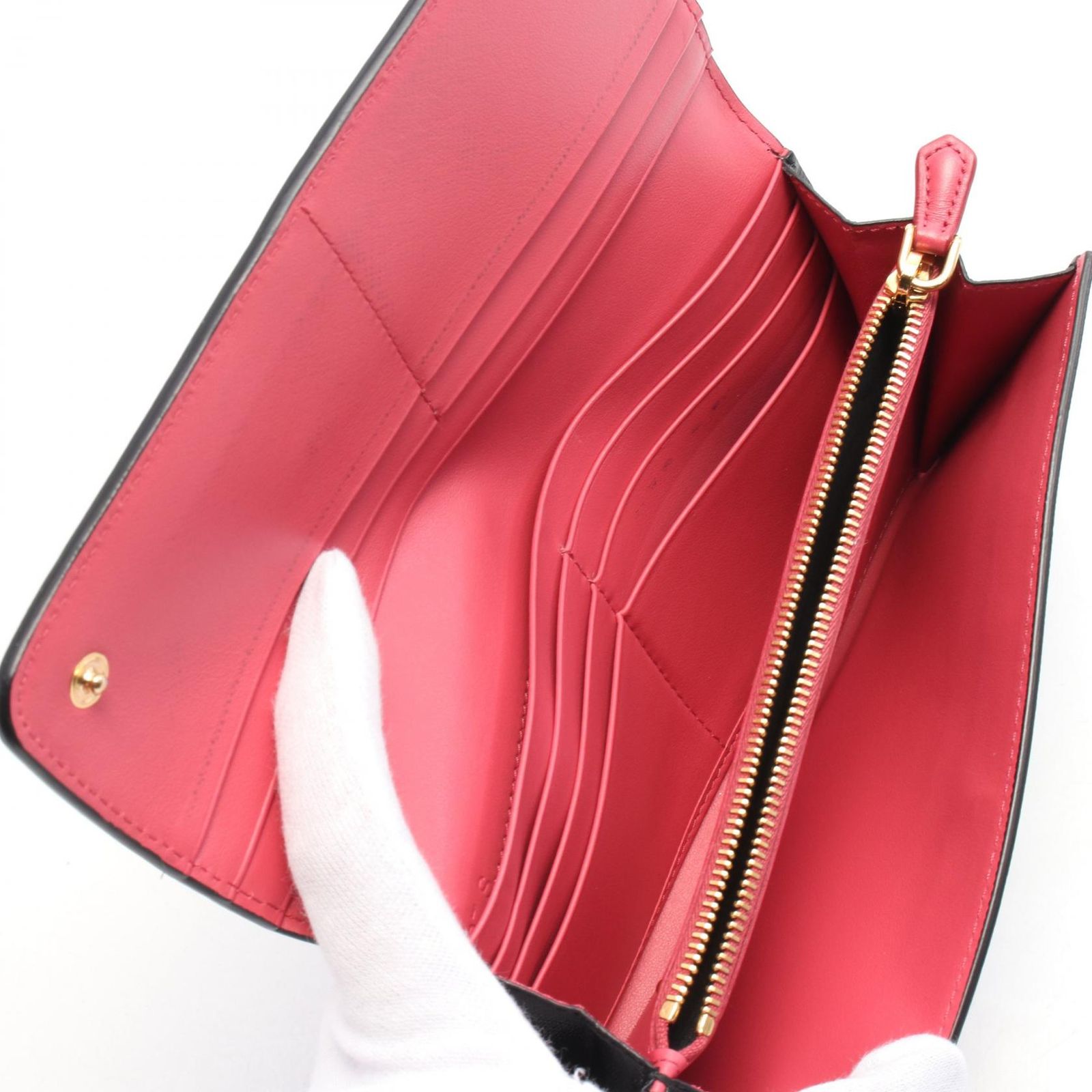 プラダ PRADA 二つ折り長財布 ブラック/ピンク レザー ZIP長財布