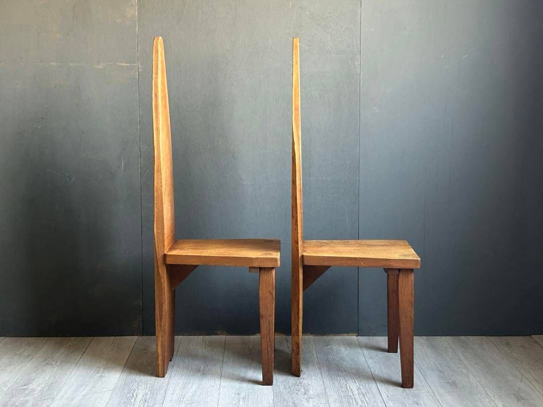 希少　レトロ　無垢材　ヴィンテージ　カフェ　店舗什器　ハイバックチェア　ユニーク ① 希少レトロ無垢材ヴィンテージカフェ店舗什器ハイバックチェアnY