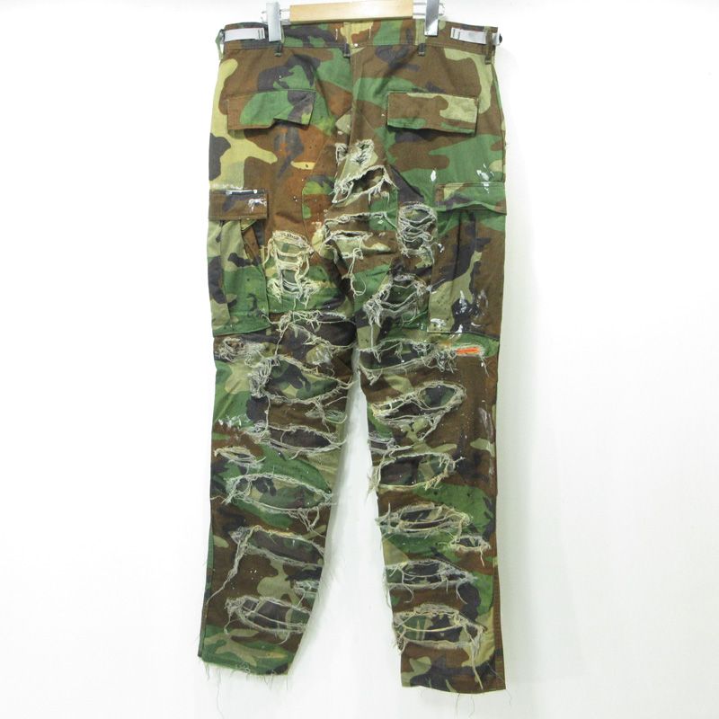 三重本店 INNOCENCE NYC イノセンスニューヨーク DAMAGE CAMO PANTS ダメージカモパンツ ミリタリーパンツ 加工カットオフカーゴパンツ カーキグリーン カモ マルチ サイズ M 107