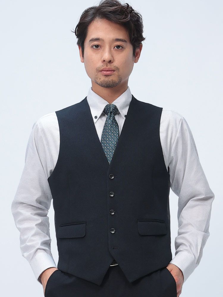 ジレベスト メンズ ビジネス 紳士 すごいらく ストレッチ トップス HYBRIDBIZ HOME ネイビー