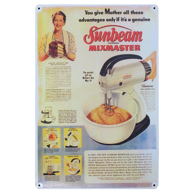 レトロブリキ看板 広告デザイン Sunbeam Miximaster ミキサー 縦45cm×横30cm スチール製