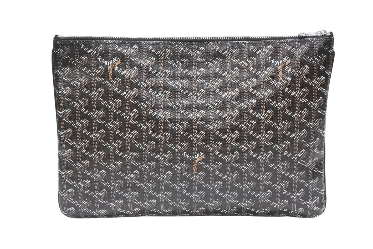 GOYARD ゴヤール セナMM クラッチバッグ ヘリンボーン柄 ブラック ブラウン PVC レザー 4b008247