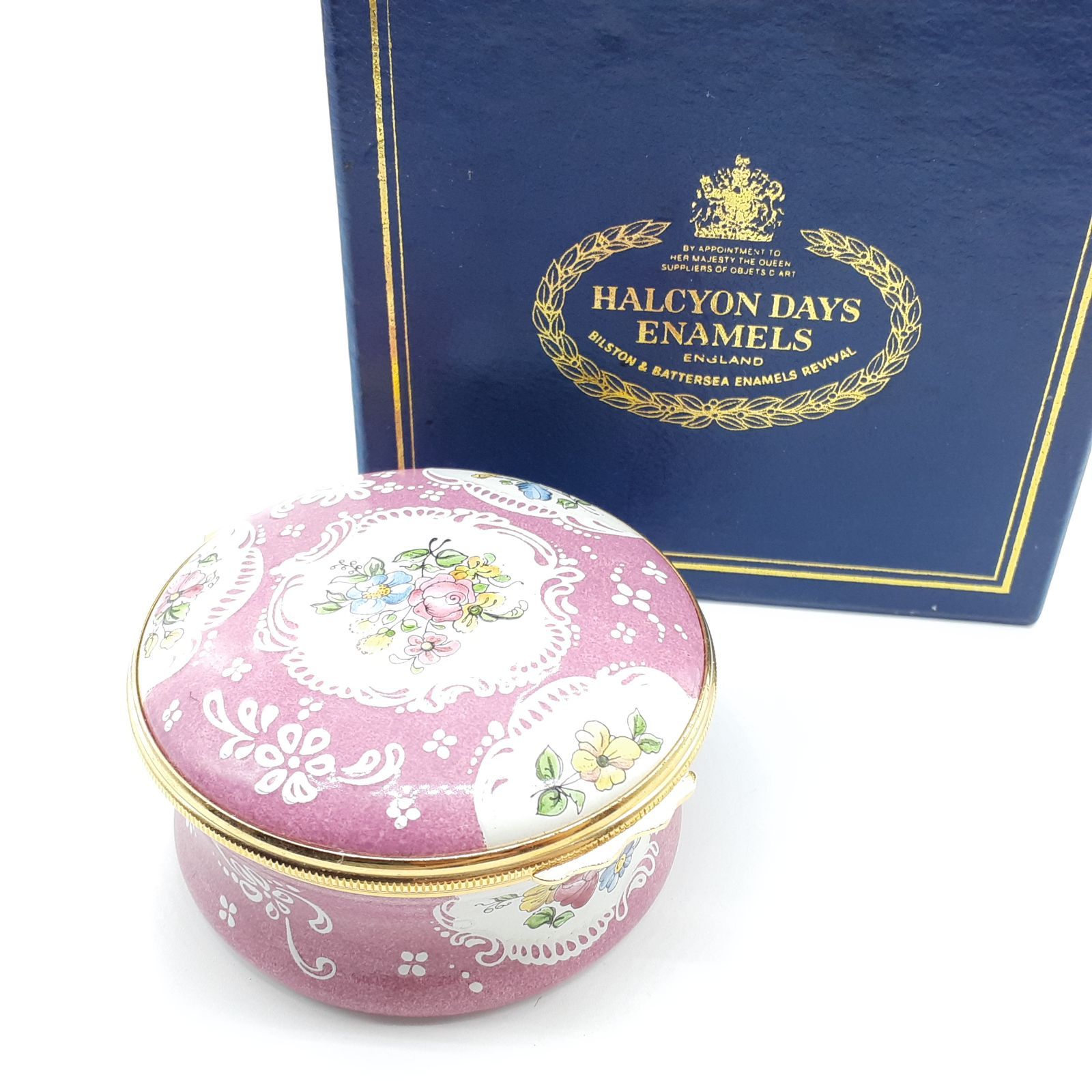 美品　HALCYON DAYS ヴィンテージ　小物入れ HALCYON DAYS ハルシオンデイズ イギリス 小物入れ ピンク フラワー to