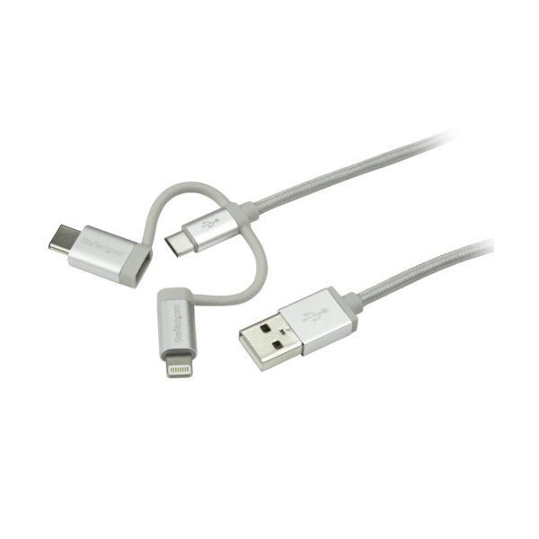 StarTech.com iPhone スマホ対応 マルチ充電ケーブル 1m USB A-Lightning USB C MicroB シルバー LTCUB1MGR 1本