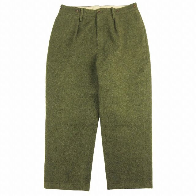 19AW ナイジェルケーボン NIGEL CABOURN WASHABLE WOOL PANTS ウォッシャブル ウール パンツ ワイド テーパード ブークレ風 ボトムス 36 オリーブ 8039-00-50003 G55 メンズ