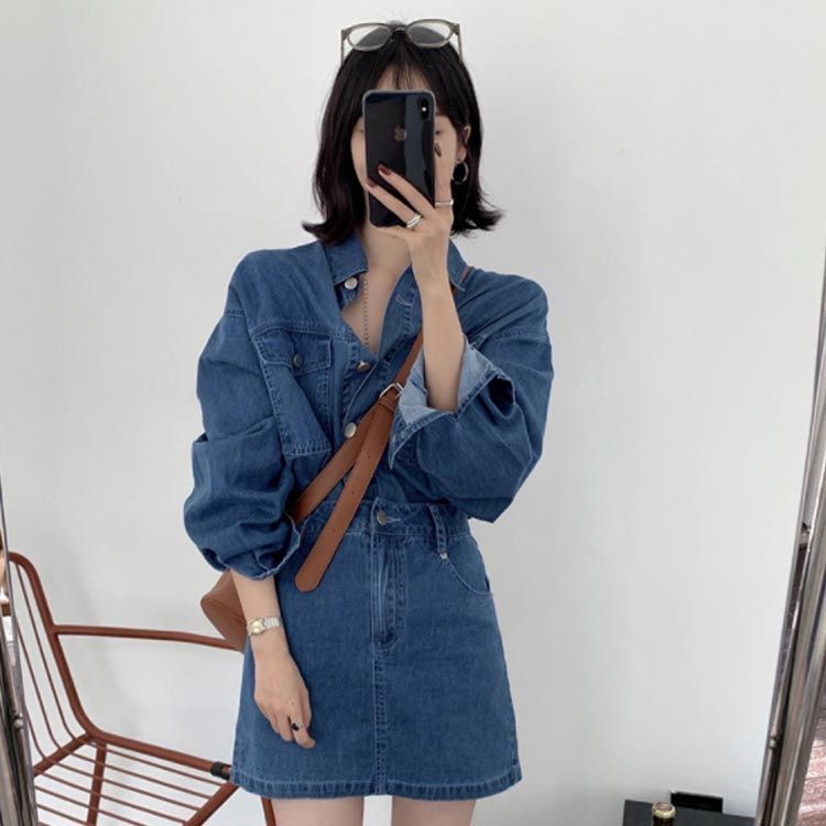 セットアップ ミニスカート ノーカラー デニム ブルー 上下 tomo234054-02.jpg
