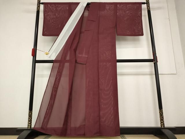 平和屋着物 夏物 色無地 絽 葡萄茶色 洗える着物 AABB5865st