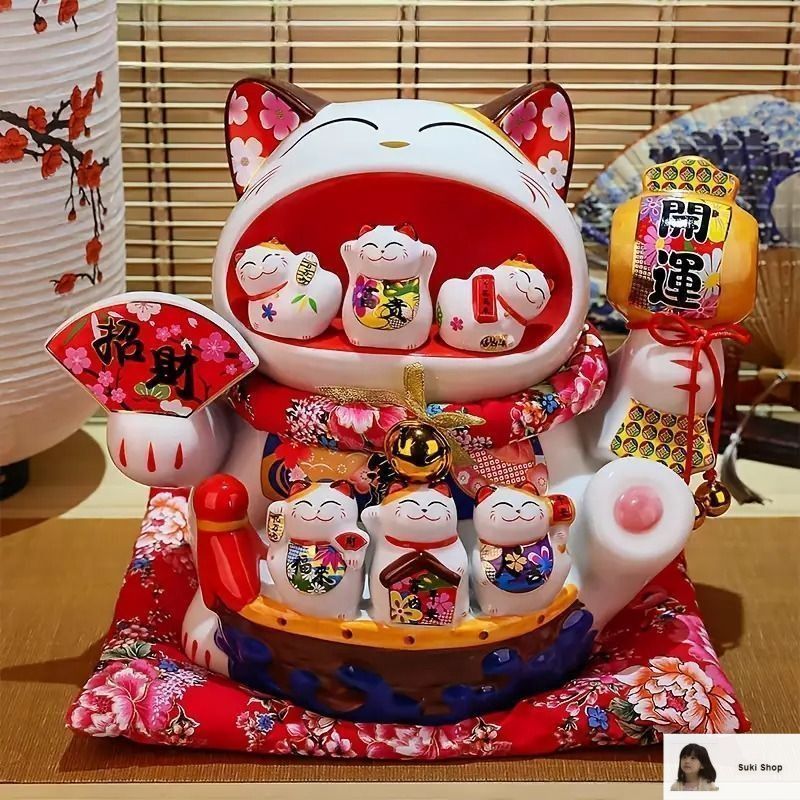 千万両 招き猫 貯金箱 インテリア 置物 オブジェ お祝い 座布団付き 千万両 招き猫 貯金箱 商売繁盛 座布団付き 風水 開運 - メルカリ