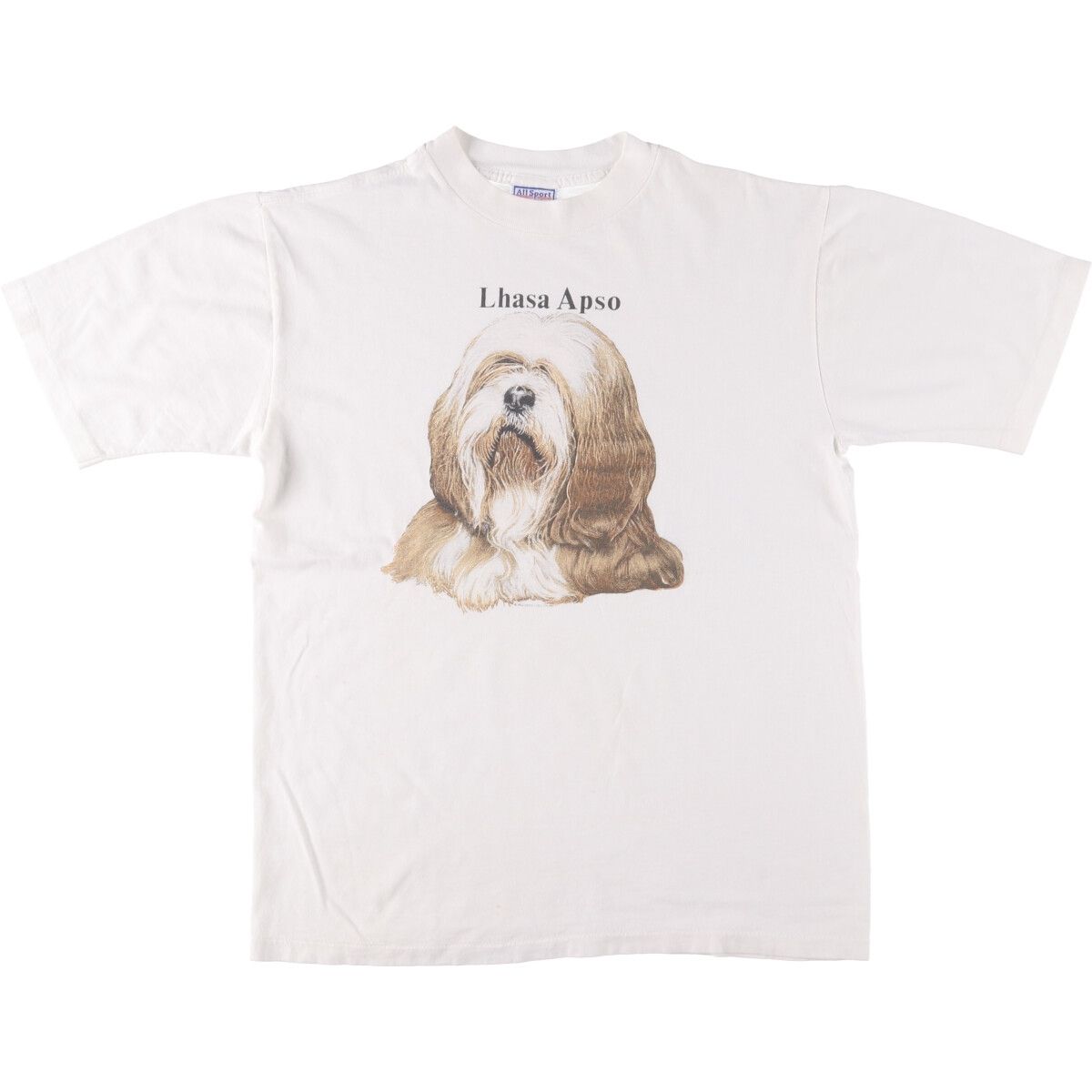 古着 80年代 ALL SPORT 犬柄 ラサアプソ柄 アニマルTシャツ メンズL相当 ヴィンテージ|eaa548480