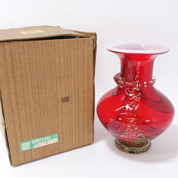 最安値，お得 カメイガラス ■【花器】カメイガラス/レトロ 手造りガラス 花瓶 赤 3027 華道具 インテリア アンティーク ギフト 花瓶・花器・フラワーベース