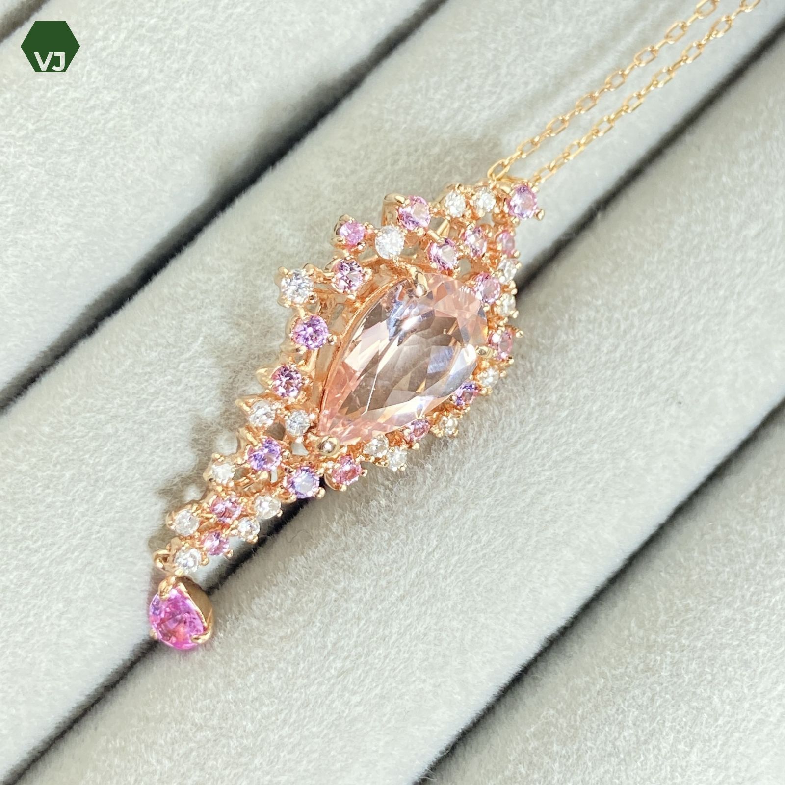 22-33】モルガナイト サファイア ダイヤモンド ネックレス 1.63ct 0.56 