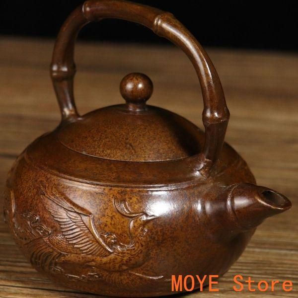 銅 細工 龍鳳提梁壺 茶壺 酒壺 茶道具 工芸品 美術品 置物 銅壺 提梁龍鳳呈祥茶壺 酒壺 茶道具 装飾品 工芸品 美術品 置物