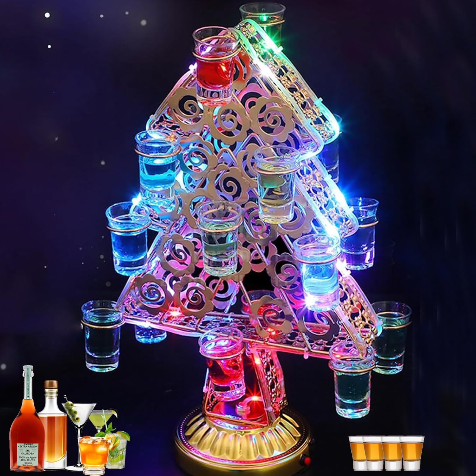 テキーラ クリスマスツリー led酒ボトルの表示棚 カクテルグラスホルダー 18カップ ワインラック ワインホルダー クリスマスツリーの形  led酒グラス 収納ラック充電式 ショットグラス カクテルグラス ボムグラス収納 クリスマスツリー 酒棚 お - メルカリ
