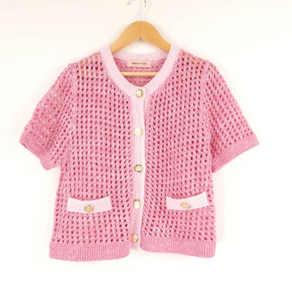 Apuweiser-riche アプワイザーリッシェ スパンコールメッシュニットジャケット カーディガン 2 ポリエステル 他 半袖 レディース AM7372A15