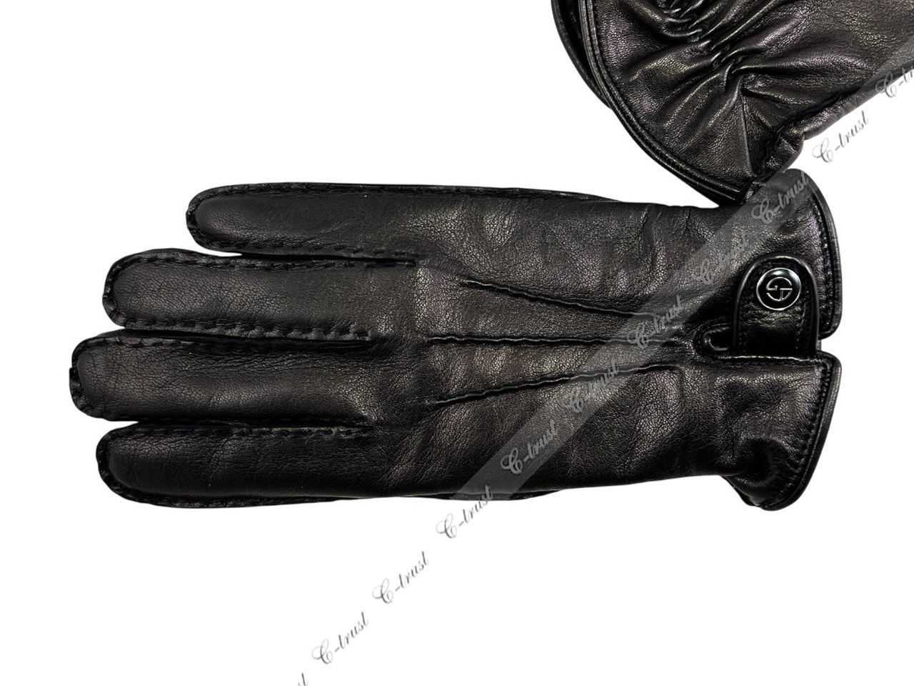 GIORGIO ARMANI ジョルジオ アルマーニ 手袋 グローブ 羊革 ナッパ レザーボタン ロゴ イタリア製 ブラック L 904-S