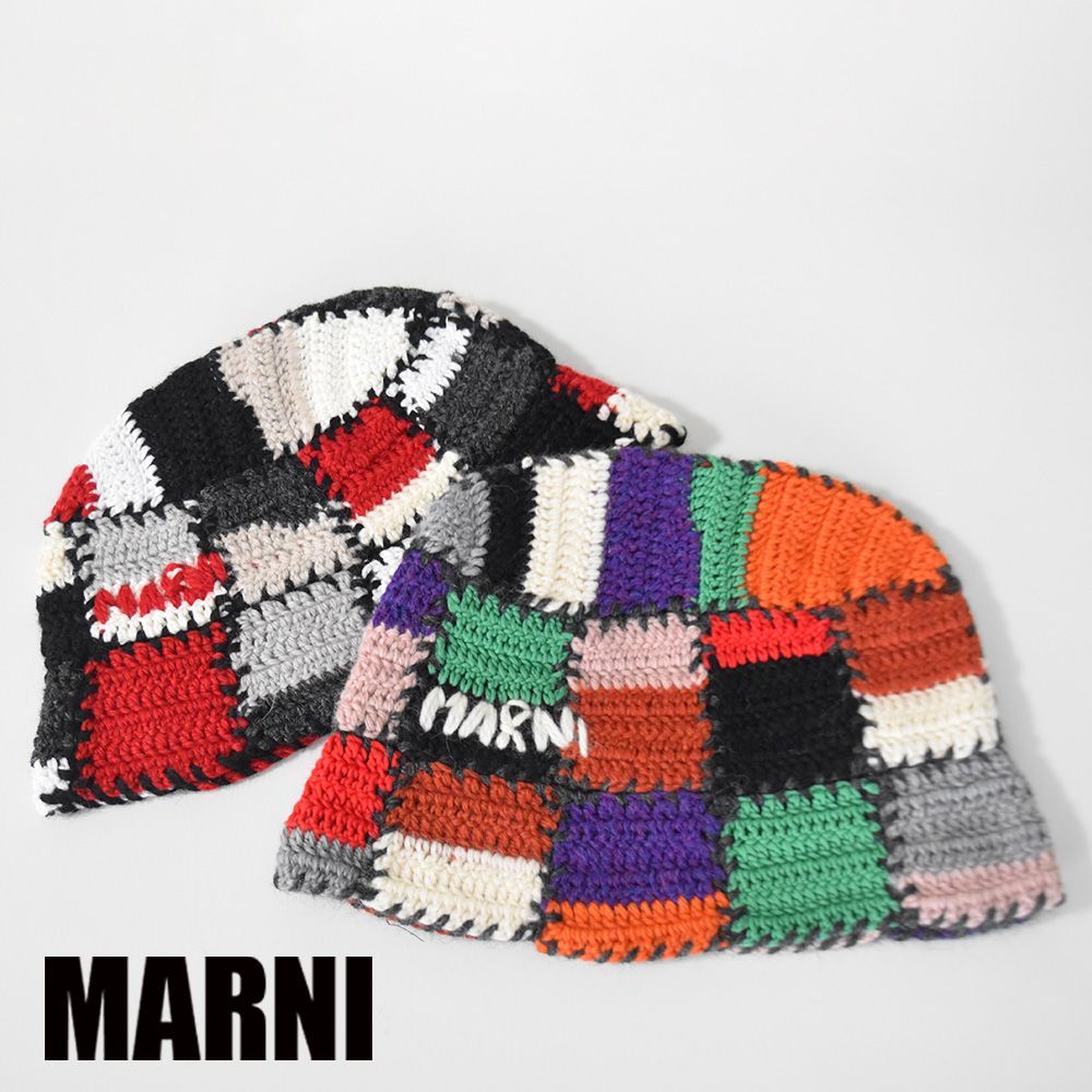 マルニ ニット帽 ロゴ マルチカラー レディース バケハ 帽子 MARNI