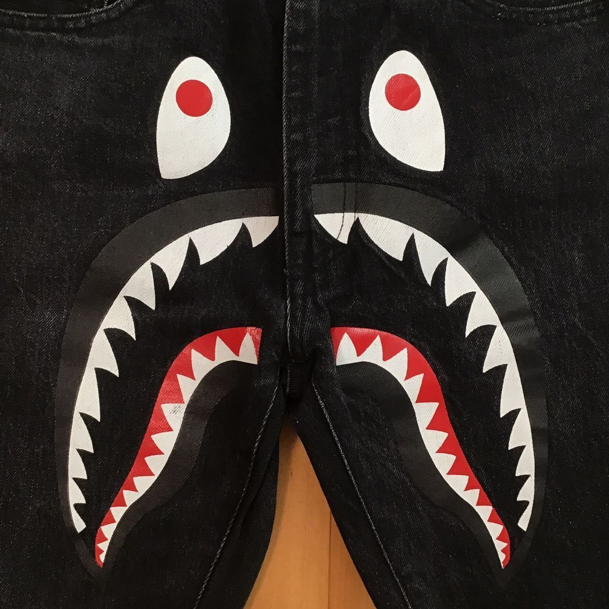 シャーク ブラック デニム パンツ Lサイズ a bathing ape BAPE shark 