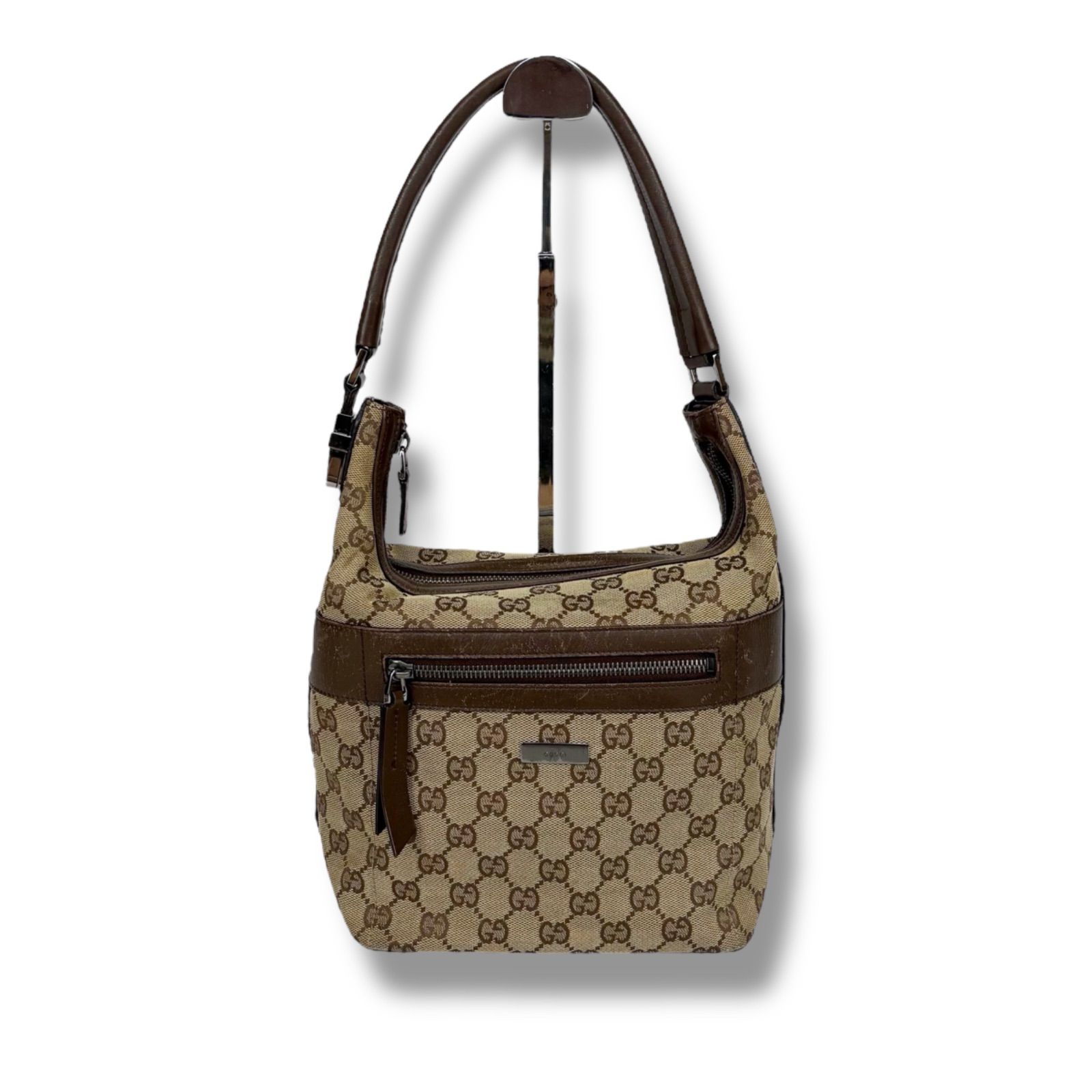 グッチ GUCCI ワンショルダーバッグ GGキャンバス ブラウン レザー 