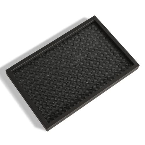 長方形_ブラック SANZIE レザー トレー PU革 小物入れ 収納ボックス ジュエリー、スマホ、腕時計、財布などご利用でき 卓上用トレイ (長方形, ブラック)