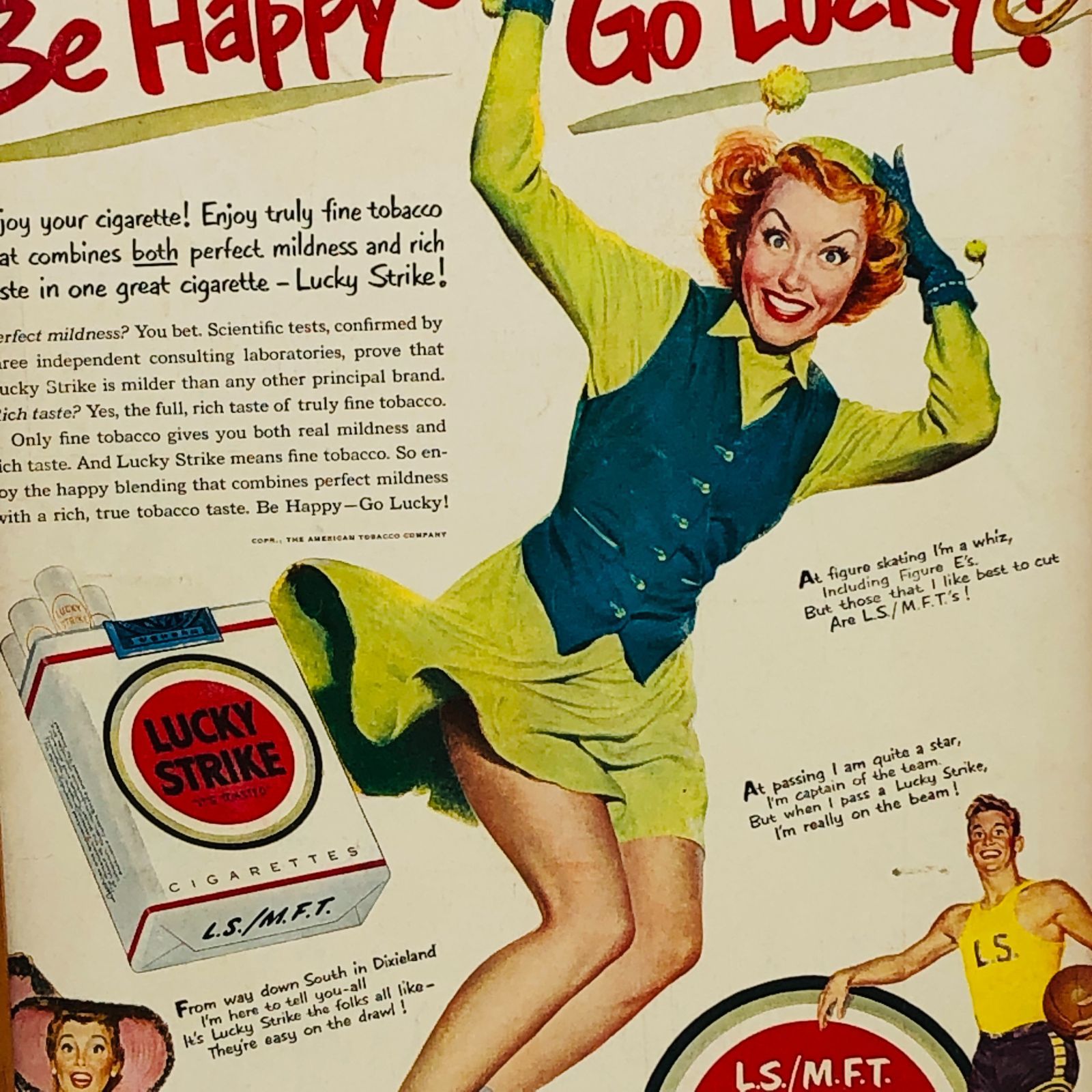 ビンテージ 広告 ポスター フレーム付 当時物 『 ラッキーストライク 煙草 (Lucky Strike) 』 1950's オリジナル アメリカ  輸入 雑貨 ヴィンテージ 雑誌 アドバタイジング レトロ ( AZ1725 ) - メルカリ
