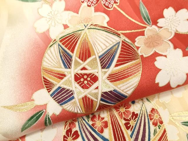 平和屋着物[]七五三 女の子 3歳 祝着 三つ身 鞠 枝垂れ桜文 暈