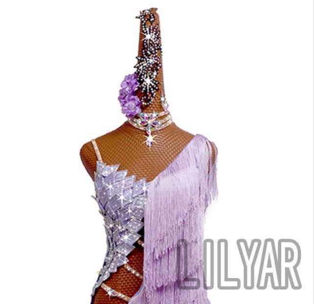 オーダーメイド 社交ダンス衣装羽毛 ラテンワンピースドレス 色変更可